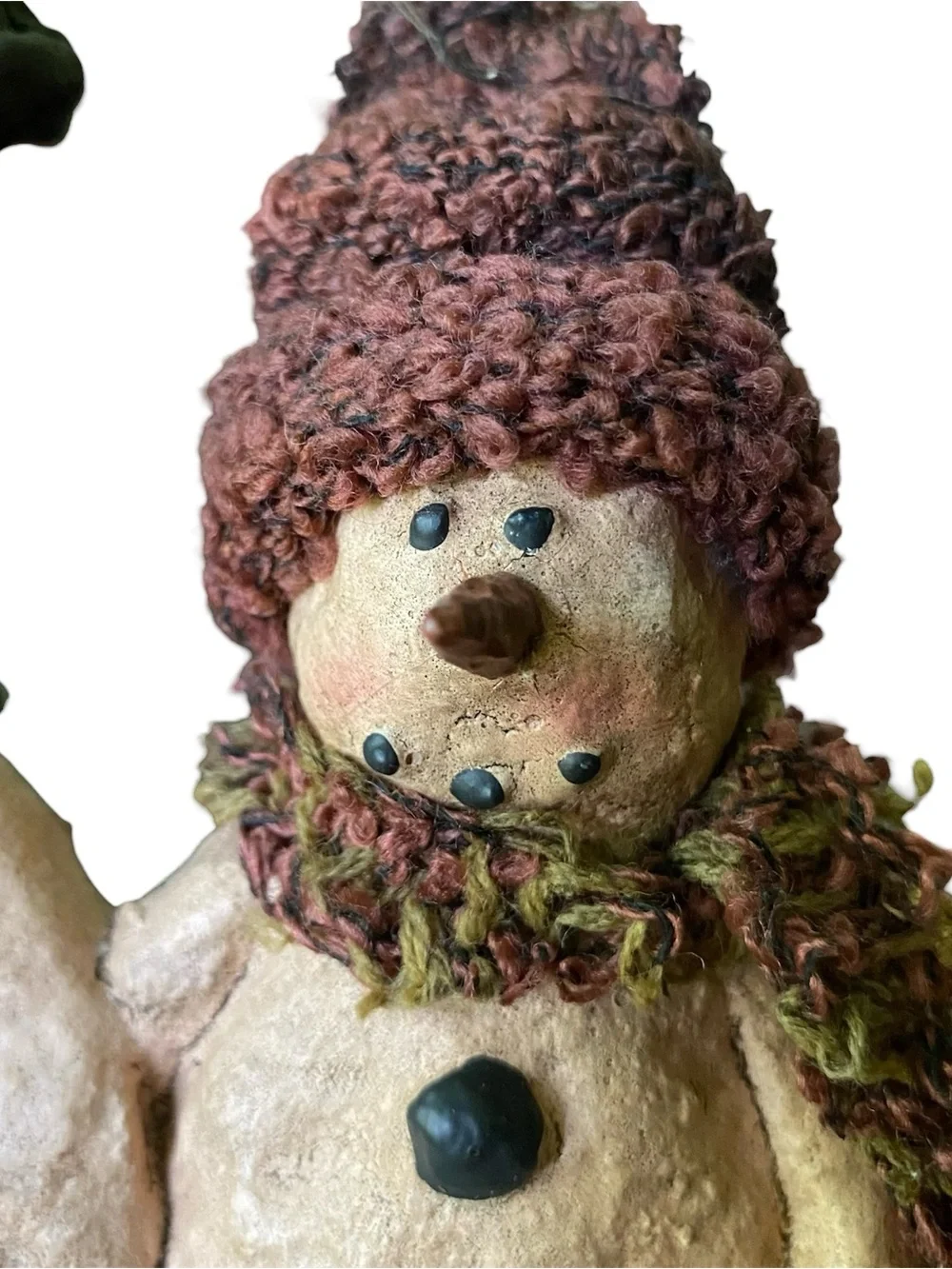 Rustic Holiday Decor Primitive Folk Art Snowman Couple Knit Hat Scarf Christmas